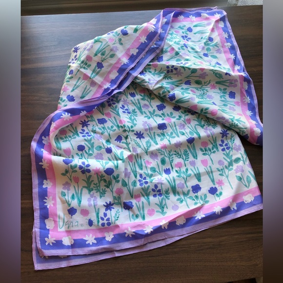 VTG Vera Neumann Scarf Pink Purple Floral Tulips - Picture 3 of 3